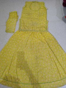 Yellow Printed Kurta Skirt Set