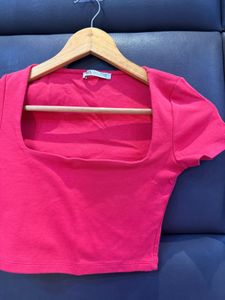 Chic Pink Square Neck Crop Top