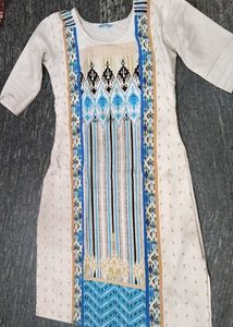 Stylish White Kurta with Blue Print