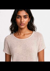 Cream Textured Short Sleeve Top