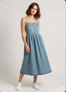 Denim Midi Dress - Casual Chic