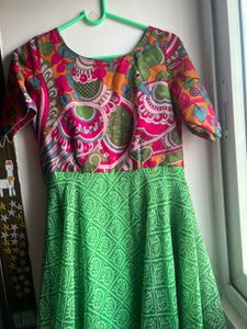 Vibrant Green with pink Printed Maxi Dress