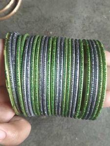 Sparkling Green & Silver Bangles