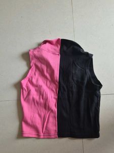 Two-Tone Sleeveless Polo Top