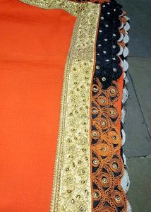 New Orange &amp; Black Embroidered Saree With Blouse