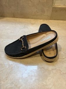 Stylish Black Mules with Gold Buckle