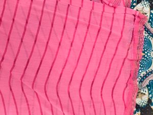 Pink Striped Fabric with Lace Trim