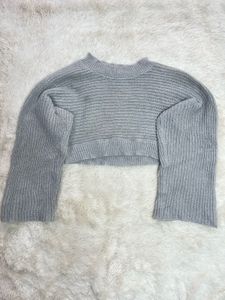 Stylish Grey Knit Bell Sleeve Top