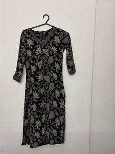 Black Floral Print Kurta