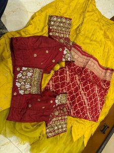 Yellow Lehenga with Red Blouse &amp; Dupatta