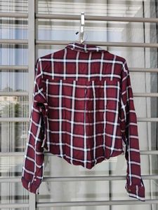 Maroon Plaid Cropped Shirt