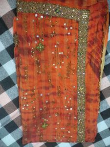 Orange & Gold Embellished Sari