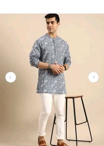 Men's Grey Floral Print Kurta