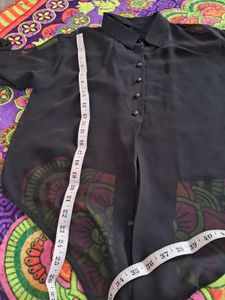 Chic Black Sheer Button-Up transparent Tunic