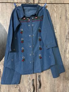 Embroidered Denim Shirt Co-ord set