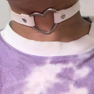 Goth White Heart Choker Necklace
