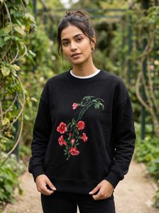 Black Embroidered Floral Sweatshirt