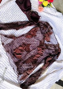 Sheer Lace Ruffle V-Neck top with bra