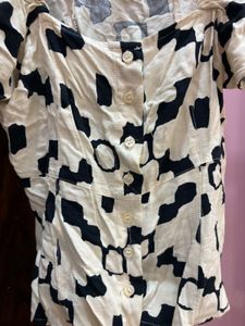 Cream &amp; Black Abstract Print Puff Sleeve Top