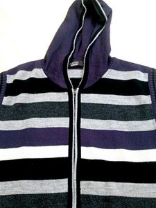 Striped Sleeveless Hooded Sweater Vest
