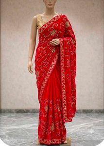 Red Sequined Party Wear Saree