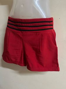 Red High Striped Waist Shorts