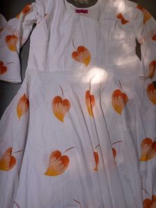 Hafwhite Gown With Orange Colour Floral print