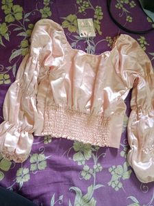Pink Satin Puff Sleeve Top