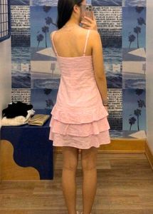 y2k Pink Tiered Ruffle Dress