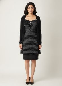Chic Black Ruffled Dress with Cardigan