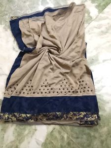 Elegant Beige Saree with Navy Blue Border