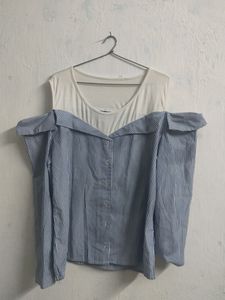 Zink London Off Shoulder Blue And White Stripped S