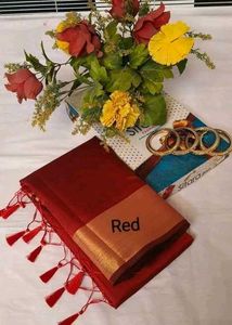 Elegant Red Silk Saree with Golden Border