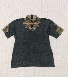 Sparkly Black Top with Lace Collar