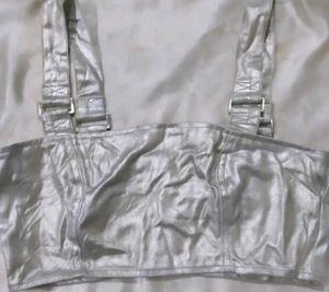 Metallic Silver Cropped Tank Top