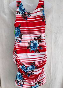 2929. Red &amp; White Striped Floral Dress