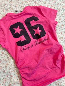 bershka hot pink ruched fitted tee