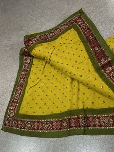Yellow Embroidered Bandhani Saree