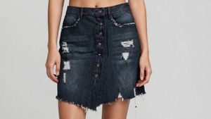 Distressed Denim Button-Up Mini Skirt