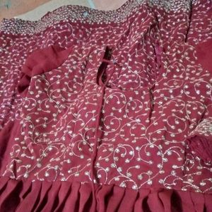Embroidery anarkali dress with free green suit