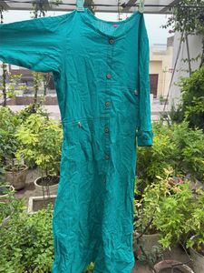 Teal Striped Button-Front Kurta