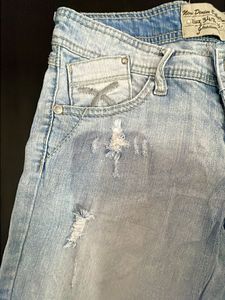 vintage Light Wash Distressed Denim Shorts