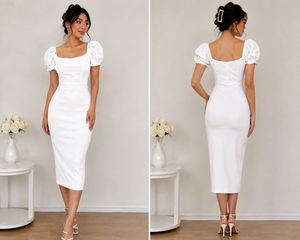 White Puff Sleeve Off-Shoulder Dress(Medium Size)