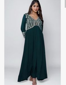 Elegant Teal Embroidered Ethnic Gown