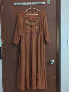 Embroidered Brown Maxi Dress