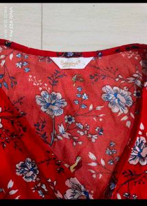 Boho Red Floral Wrap Top