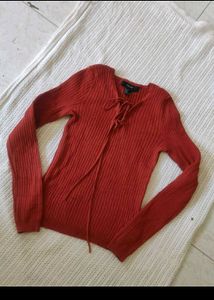 FOREVER 21 Ribbed Knit Lace-Up Top