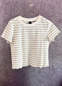 Striped Cropped Ribbed T-Shirt
