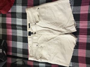 Cream Denim Cut-Off Shorts