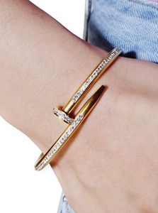 Gold Nail Bangle with Crystals